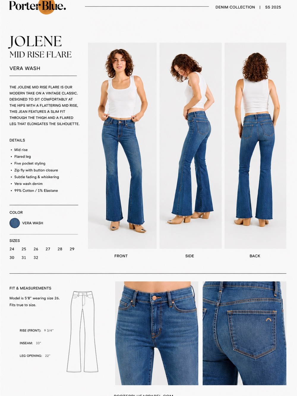 Source Unknown Jolene Mid Rise Flare Jeans - Vera Wash Blue
